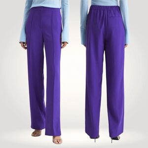 NEW REISS Womens Aleah Pull On Wide Leg Trousers in Purple Office Pants Size 8L